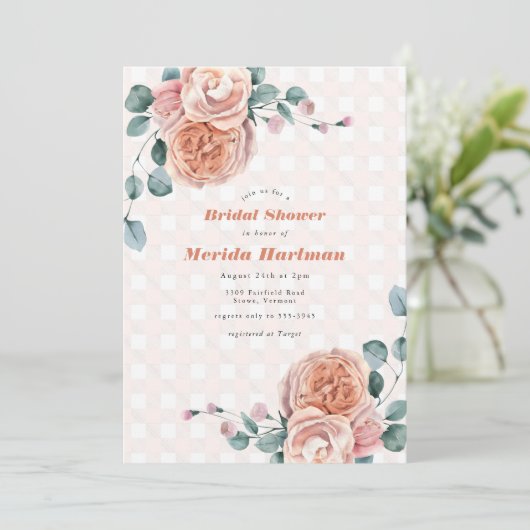 Chic Peach Floral Eucalyptus Picnic Vrijgezellenfe Kaart (Staand voorkant)