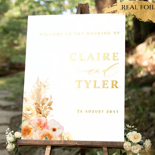 Chic Peach Floral Real Folie Weddenschap Welkomstt Afdrukken