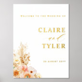 Chic Peach Floral Real Folie Weddenschap Welkomstt Afdrukken (Voorkant)