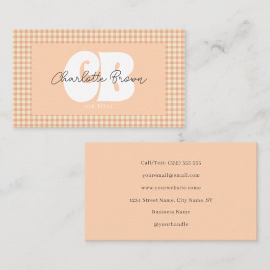 Chic Peach Gingham Groovy Visitekaartje (Voorkant / Achterkant)