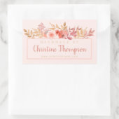 Chic Peach Golden Floral Handgemaakt door Rechthoekige Sticker (Tas)