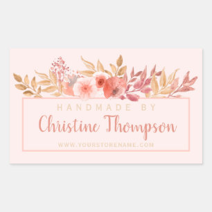 Chic Peach Golden Floral Handgemaakt door Rechthoekige Sticker