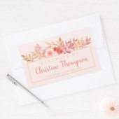 Chic Peach Golden Floral Handgemaakt door Rechthoekige Sticker (Envelop)