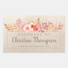 Chic Peach Golden Floral Handgemaakt door Rechthoekige Sticker