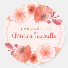 Chic Peach Golden Floral Handmade by Personalized Ronde Sticker