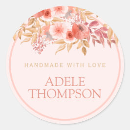 Chic Peach Golden Floral Handmade with Love Ronde Sticker
