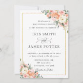 Chic Peach Ivory Blush Floral Gold Wedding Kaart (Voorkant)