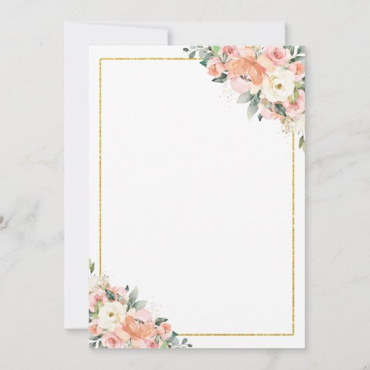 Chic Peach Ivory Blush Floral Gold Wedding Kaart (Achterkant)