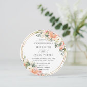 Chic Peach Ivory Blush Pink Floral Gold Wedding Kaart (Staand voorkant)