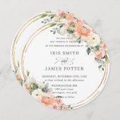 Chic Peach Ivory Blush Pink Floral Gold Wedding Kaart (Voorkant / Achterkant)