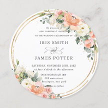 Chic Peach Ivory Blush Pink Floral Gold Wedding