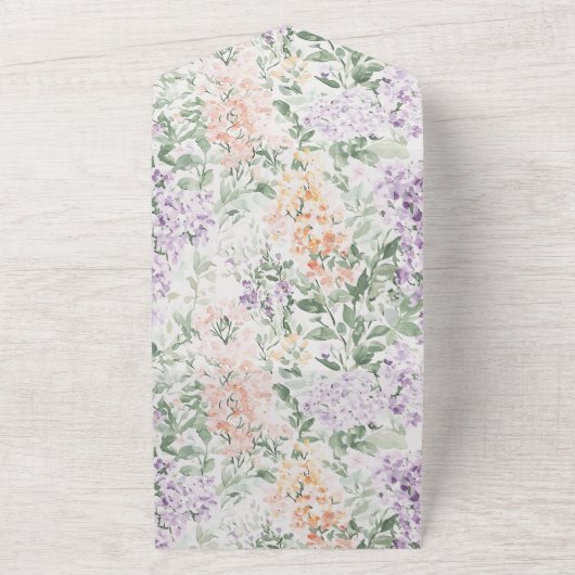 Chic Peach Lila Lavendel Bloemen Huwelijk All In One Uitnodiging (Buitenkant)