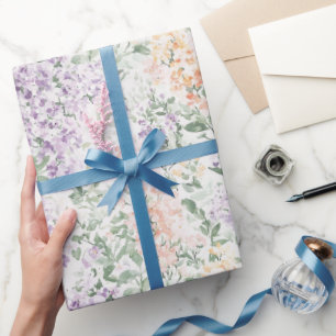 Chic Peach Lila Lavendel Bloemen Huwelijk Cadeaupapier