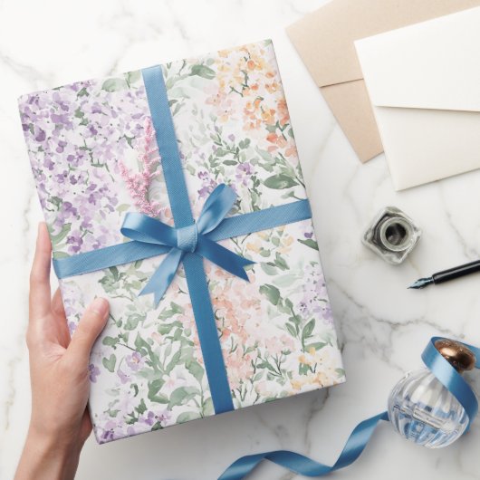 Chic Peach Lila Lavendel Bloemen Huwelijk Cadeaupapier (Geschenken)