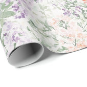 Chic Peach Lila Lavendel Bloemen Huwelijk Cadeaupapier (Rol Hoek)