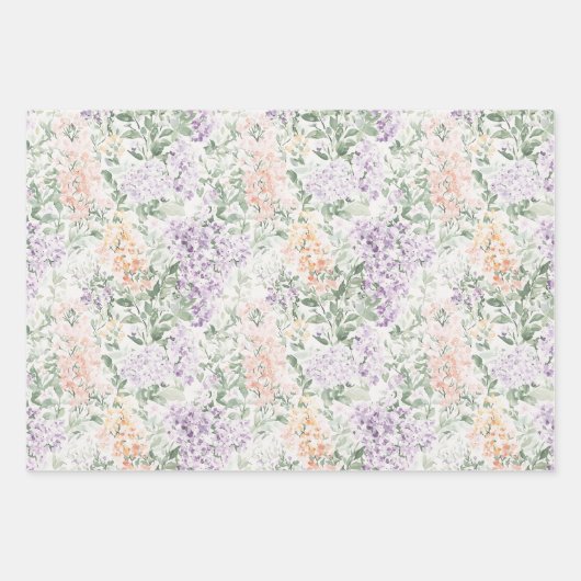 Chic Peach Lila Lavendel Bloemen Huwelijk Inpakpapier Vel (Voorkant)