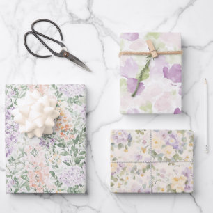 Chic Peach Lila Lavendel Bloemen Huwelijk Inpakpapier Vel