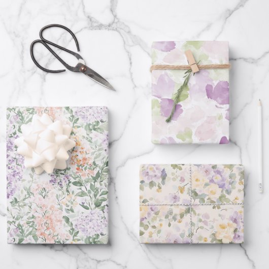 Chic Peach Lila Lavendel Bloemen Huwelijk Inpakpapier Vel (Voorkant)