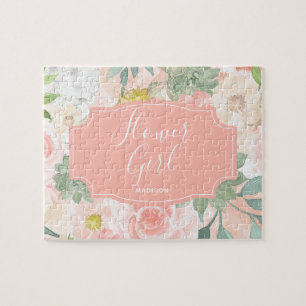 Chic Peach Mint Waterverf Floral Bloemenmeisje Legpuzzel