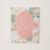 Chic Peach Mint Waterverf Floral Bloemenmeisje Legpuzzel (Verticaal)