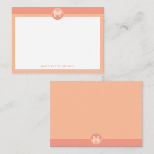 Chic Peach Orange Geometric Modern Monogram Notitiekaartje (Voorkant / Achterkant)