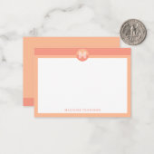 Chic Peach Orange Geometric Modern Monogram Notitiekaartje (Voorkant / Achterkant in situ)