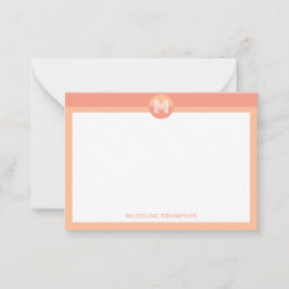 Chic Peach Orange Geometric Modern Monogram Notitiekaartje