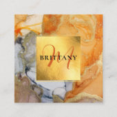 Chic Peach Oranje grijs Vierkante Visitekaartje (Voorkant)