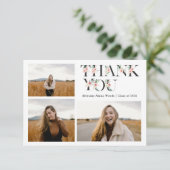 Chic Peach Pink Floral Letter Graduation Thank You Bedankkaart (Staand voorkant)