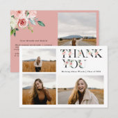 Chic Peach Pink Floral Letter Graduation Thank You Bedankkaart (Voorkant / Achterkant)
