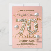 Chic Peach Roze en Goud 70ste Verjaardag Kaart (Voorkant)