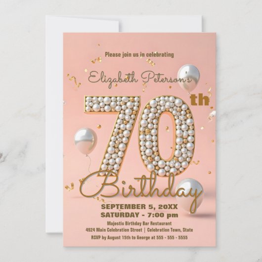 Chic Peach Roze en Goud 70ste Verjaardag Kaart (Voorkant)