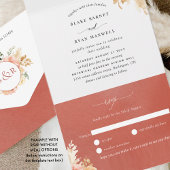 Chic Peach Rust Sinaasappel Floral Wedding met RSV All In One Uitnodiging
