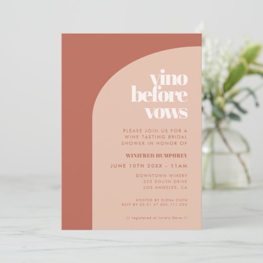 Chic Peach Terracotta Arch Vino voor Vows Kaart (Staand voorkant)