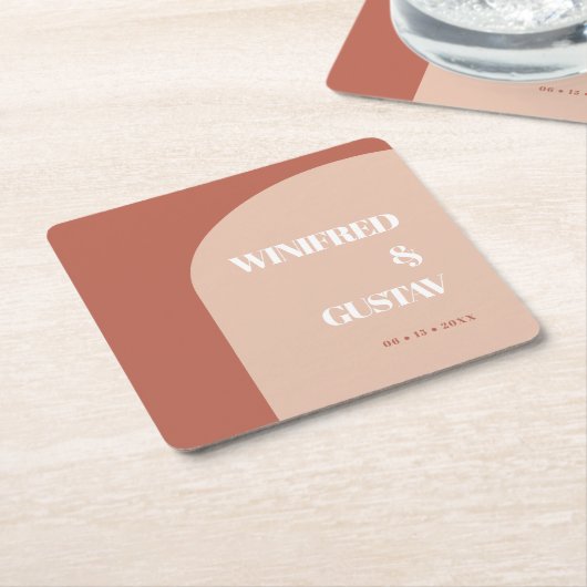 Chic peach terracotta arch wedding kartonnen onderzetters (Schuin)
