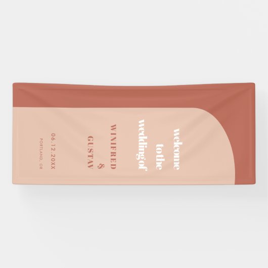 Chic Peach Terracotta Arch Welcome to our Wedding Spandoek (Horizontaal)