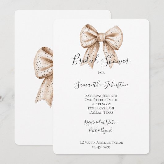 Chic Peach White Bow Vrijgezellenfeest Kaart (Voorkant / Achterkant)