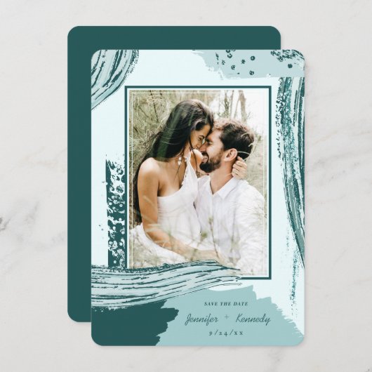 Chic Peacock Abstracte de Foto van de Borstel van  Save The Date (Voorkant / Achterkant)