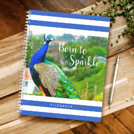 Chic Peacock Blue White Stripes Born to Sparkle Notitieboek