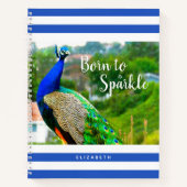 Chic Peacock Blue White Stripes Born to Sparkle Notitieboek (Voorkant)