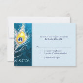 Chic Peacock Feather Blue Wedding RSVP (Voorkant)