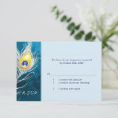 Chic Peacock Feather Blue Wedding RSVP (Staand voorkant)