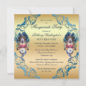 Chic Peacock Feathers Mask Masquerade Party Kaart (Achterkant)