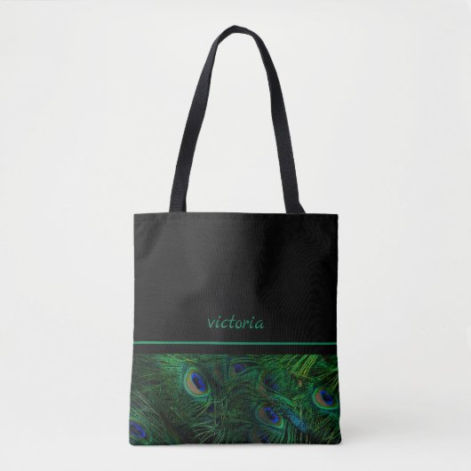Chic Peacock Feathers Monogrammed Tote Bag (Voorkant)