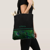 Chic Peacock Feathers Monogrammed Tote Bag (Dichtbij)