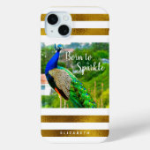 Chic Peacock geboren op Sparkle Gold White Stripes Case-Mate iPhone Case (Achterkant)