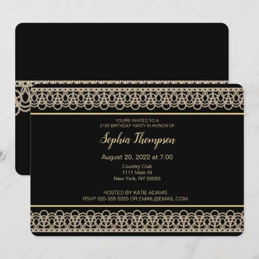 Chic Pearl Border 21st Birthday Party Invitation Kaart (Voorkant / Achterkant)