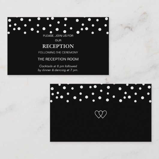 Chic Pearl Confetti op Black Wedding Informatiekaartje (Voorkant / Achterkant)