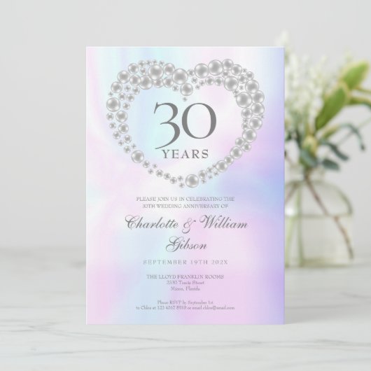 Chic Pearl Heart 30th Jubileum Kaart (Staand voorkant)