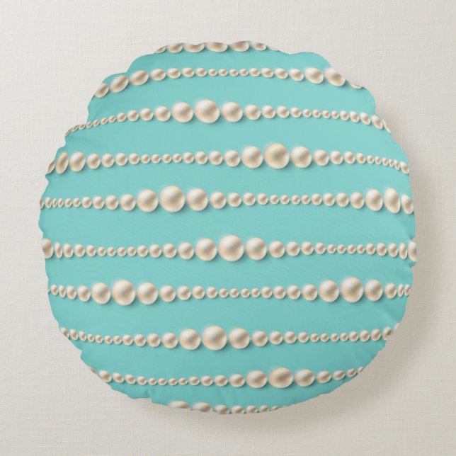 Chic Pearl & Turquoise ronde kussen (Voorkant)